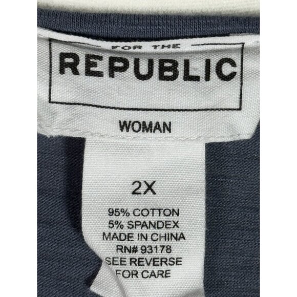 For The Republic Womens Plus Size Dress 2X Blue Tiered Tunic 95% Cotton Blend - Picture 5 of 6